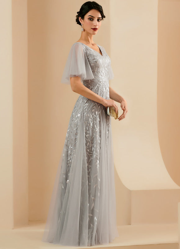 Robe Dentelle Vaporeuse Argentée - gallery 3