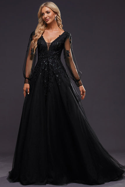 Robe Dentelle De Soirée Scintillante - gallery 7