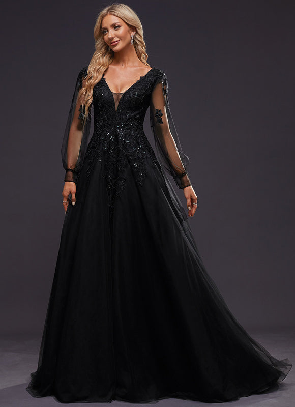 Robe Dentelle De Soirée Scintillante - gallery 7