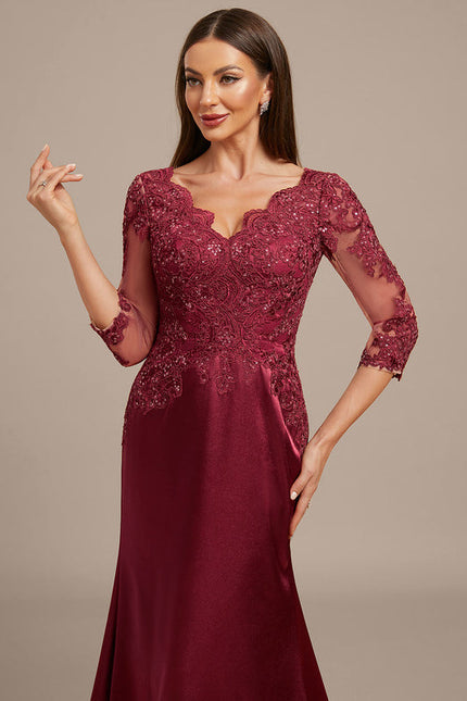 Robe Dentelle Satin Bordeaux Élégante - gallery 2