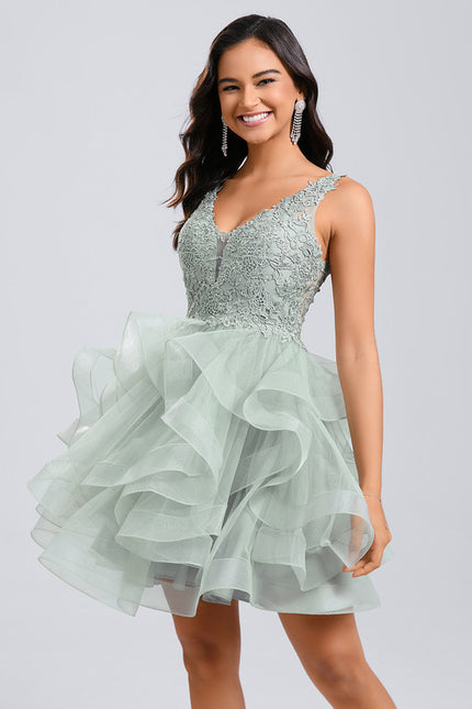 Robe Dentelle Tulle Vert Émeraude - gallery 3