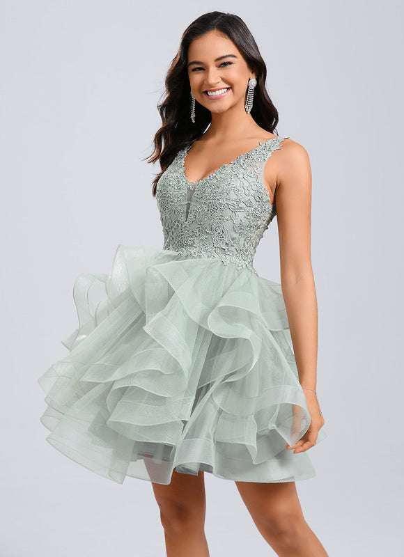 Robe Dentelle Tulle Vert Émeraude - gallery 3