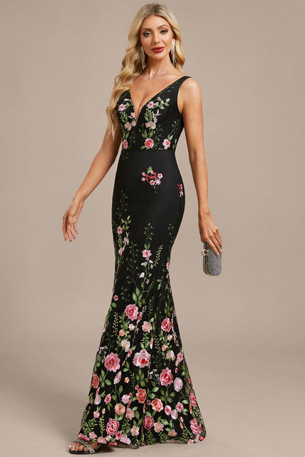 Robe Dentelle Longue Noire Florale - gallery 4