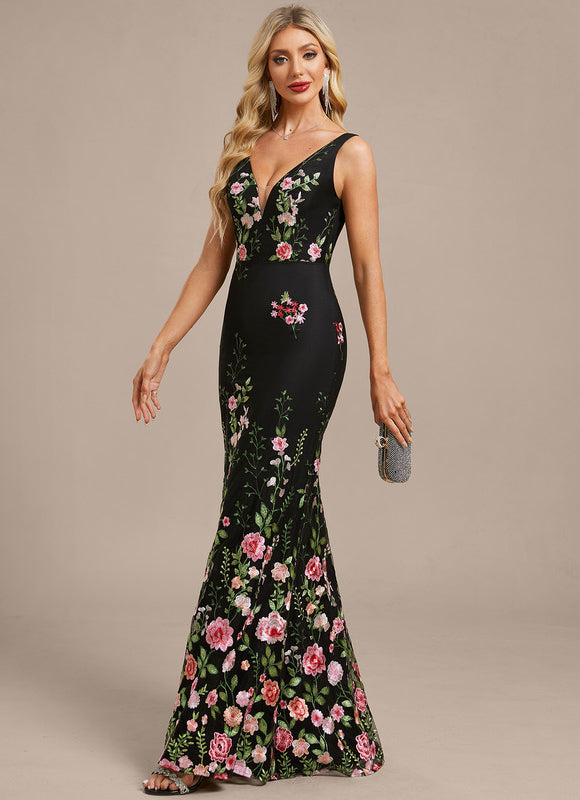 Robe Dentelle Longue Noire Florale - gallery 4