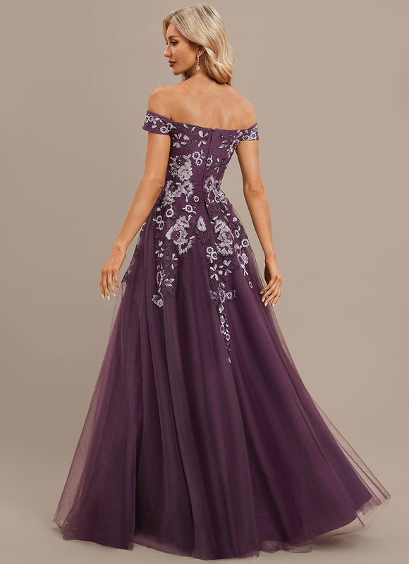 Robe Dentelle Soirée Violette Tulle - gallery 5