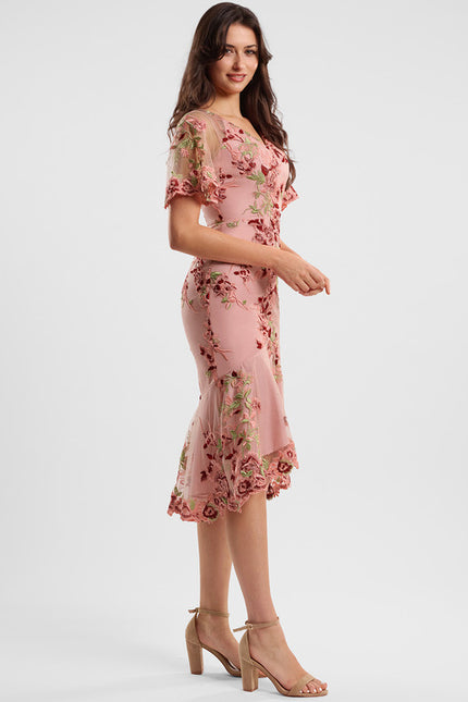 Robe Dentelle Élégante Rose Fleuri - gallery 3