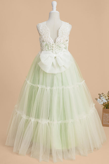 Robe Dentelle Fille Tulle Vert - gallery 3