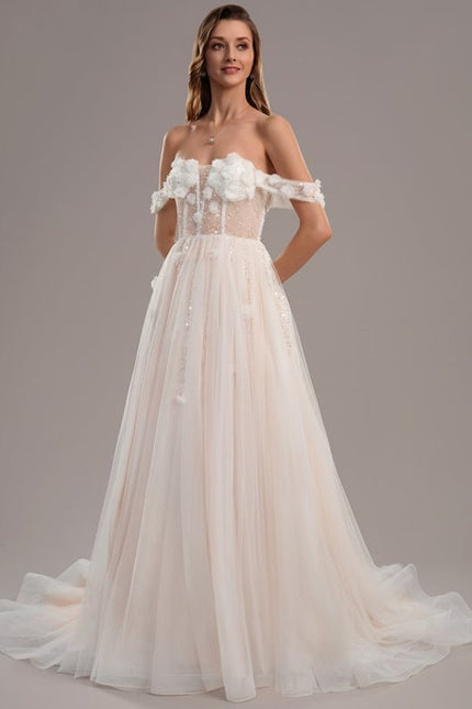 Robe Dentelle Nuptiale Florale Satinée - gallery 2