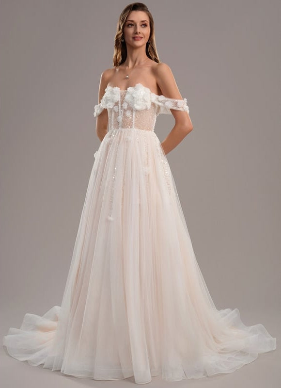 Robe Dentelle Nuptiale Florale Satinée - gallery 2