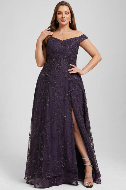 Robe Dentelle Soirée Violette Scintillante - gallery 8