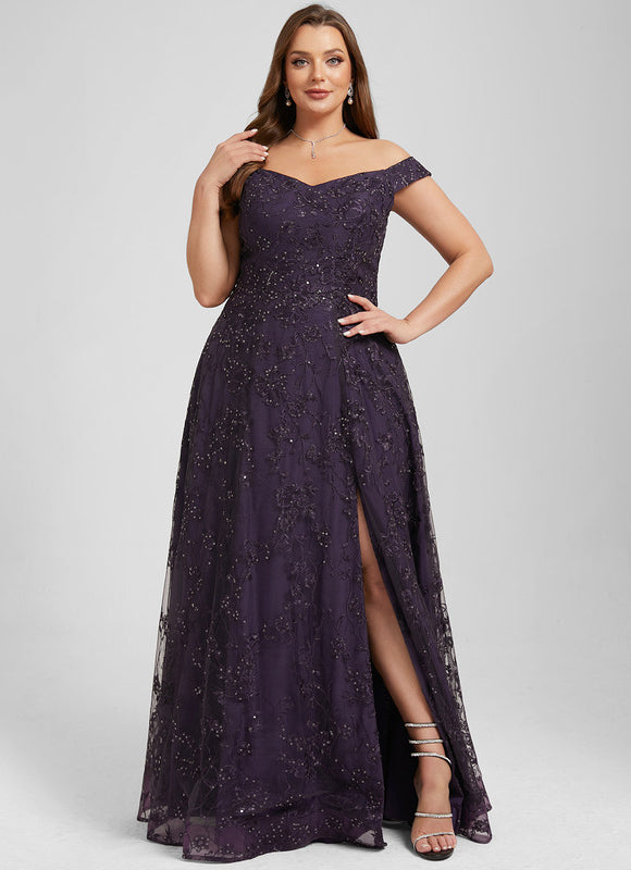 Robe Dentelle Soirée Violette Scintillante - gallery 8