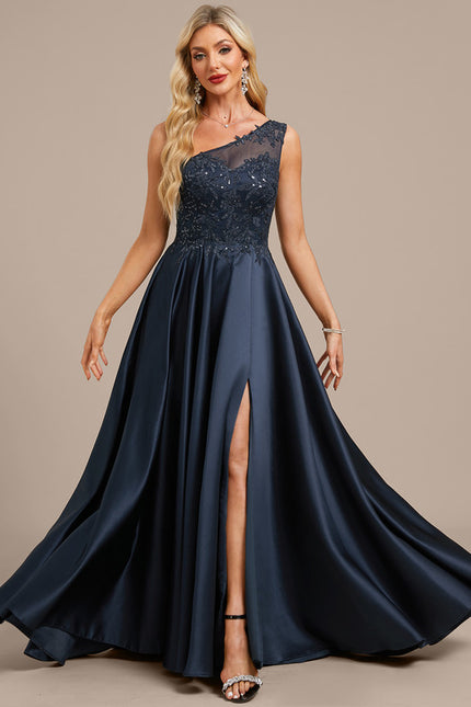 Robe Dentelle Satin Asymétrique