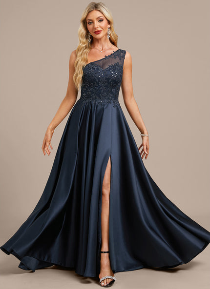 Robe Dentelle Satin Asymétrique