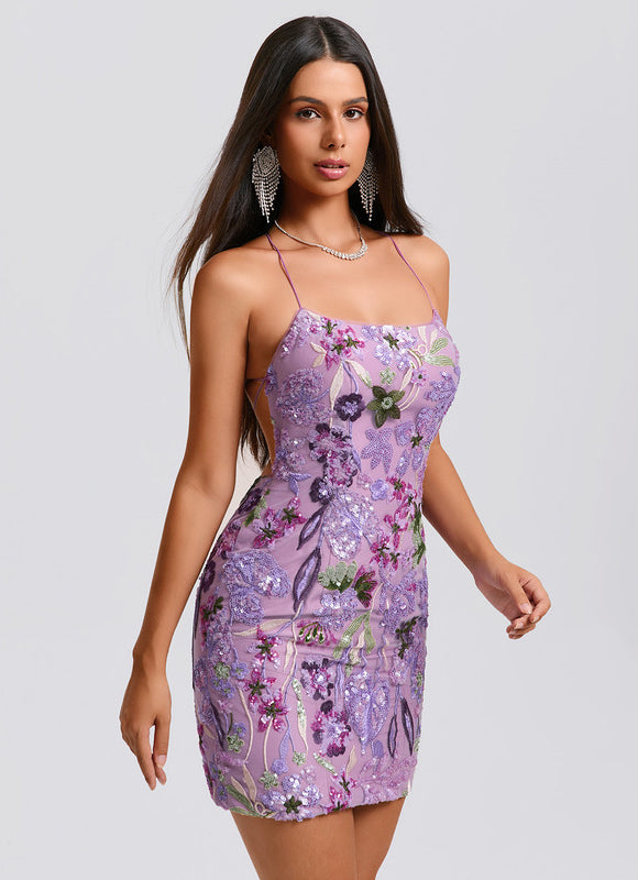 Robe Moulante Courte Dentelle - gallery 1