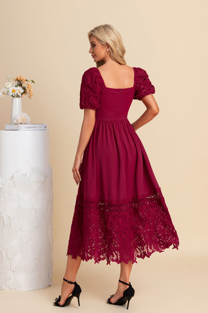 Robe Dentelle Midi Bordeaux Brodée - gallery 2