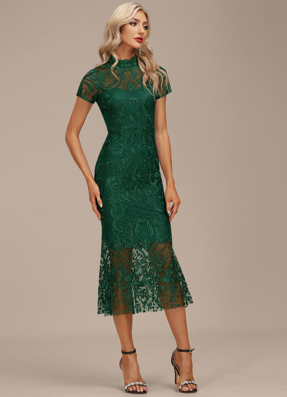 Robe Dentelle En Dentelle Verte - gallery 3