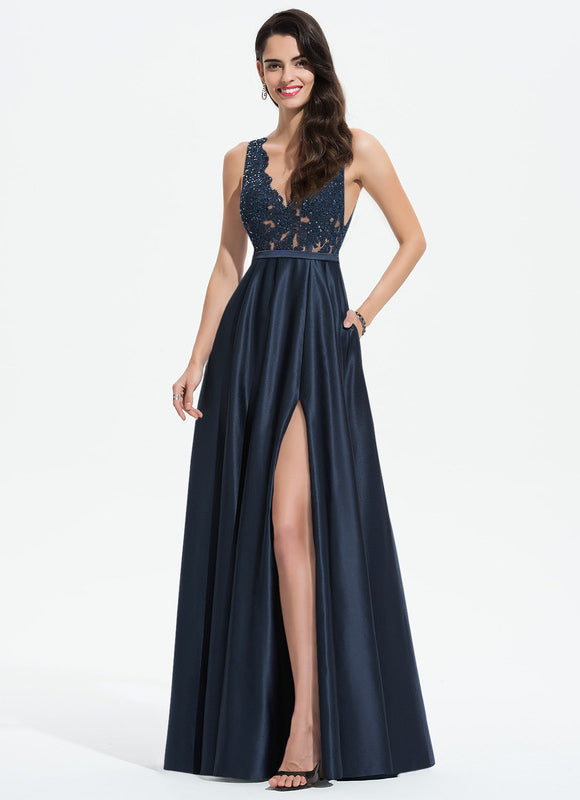 Robe Dentelle Noire Satinée