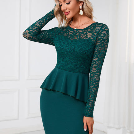 Robe Dentelle Peplum Émeraude