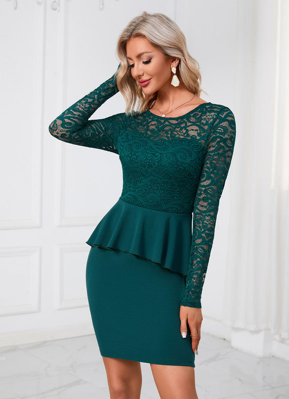 Robe Dentelle Peplum Émeraude