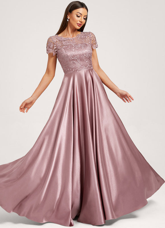 Robe Dentelle Satin Mauve - gallery 2