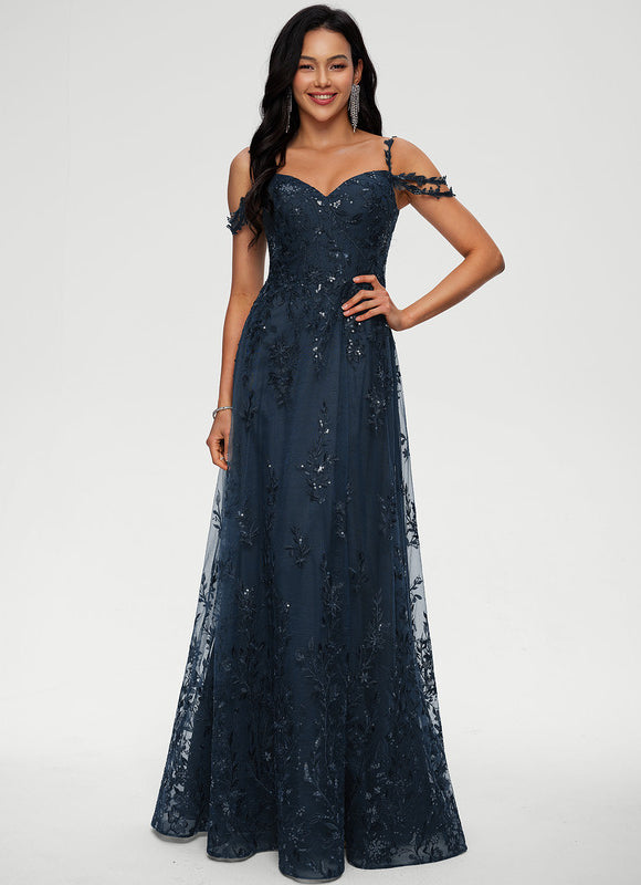 Robe Longue Dentelle Bleu Marine - gallery 1