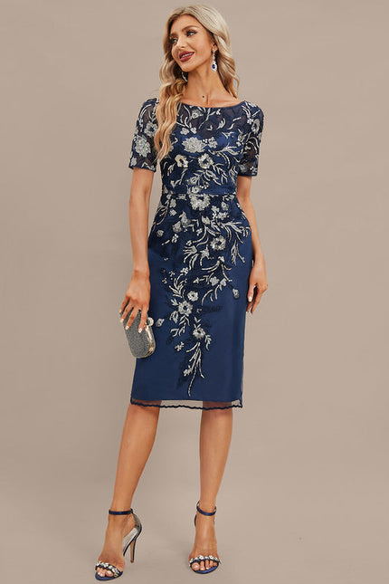 Robe Fourreau Dentelle Bleu Marine - gallery 3