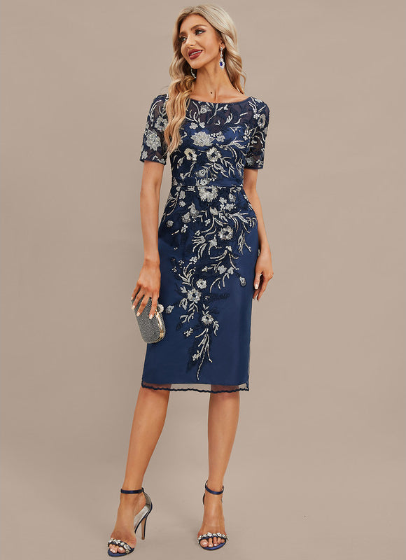 Robe Fourreau Dentelle Bleu Marine - gallery 3