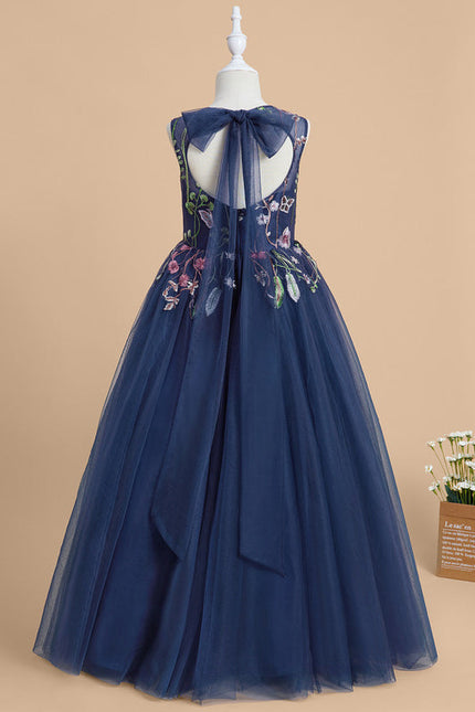 Robe Dentelle Tulle Marine Fleurie