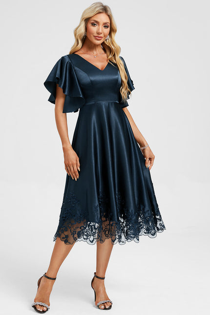 Robe Dentelle Satin Bleu Nuit