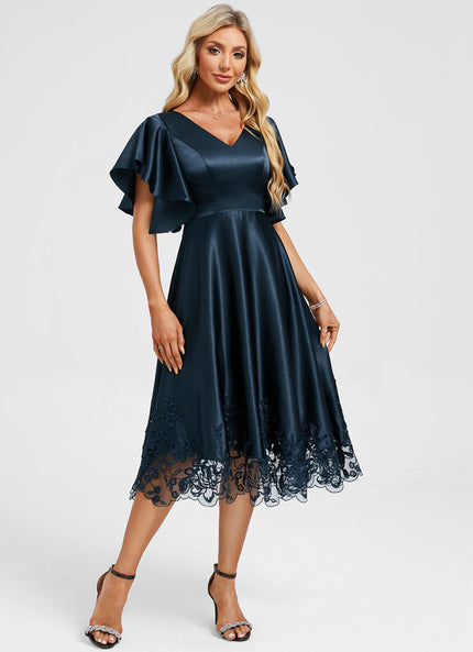 Robe Dentelle Satin Bleu Nuit