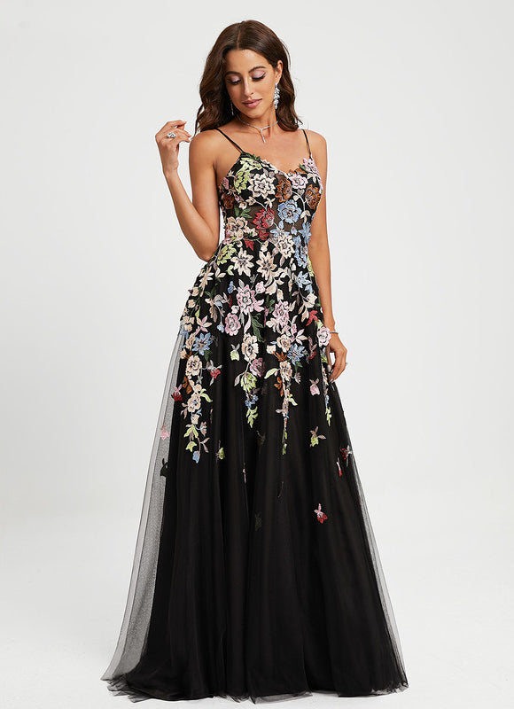 Robe Dentelle Florale En Tulle - gallery 1
