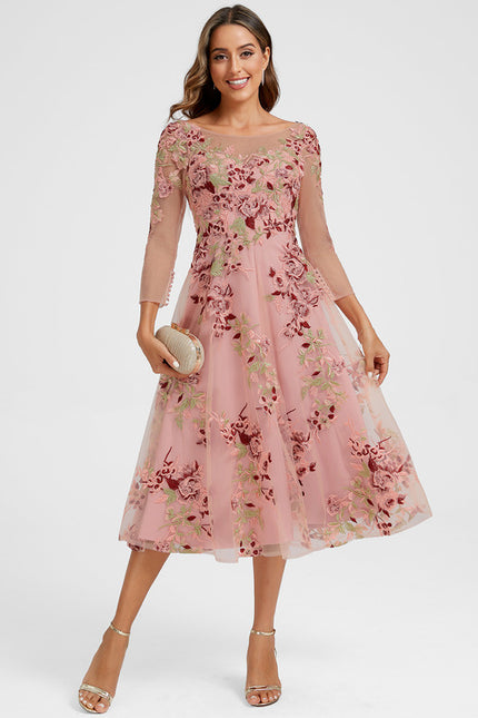 Robe Cocktail Rose Poudré Dentelle - gallery 2