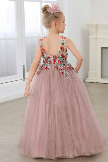 Robe Dentelle Tulle Rose Fleuri - gallery 3