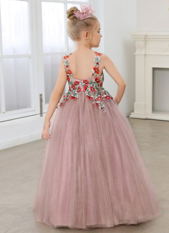 Robe Dentelle Tulle Rose Fleuri - gallery 3