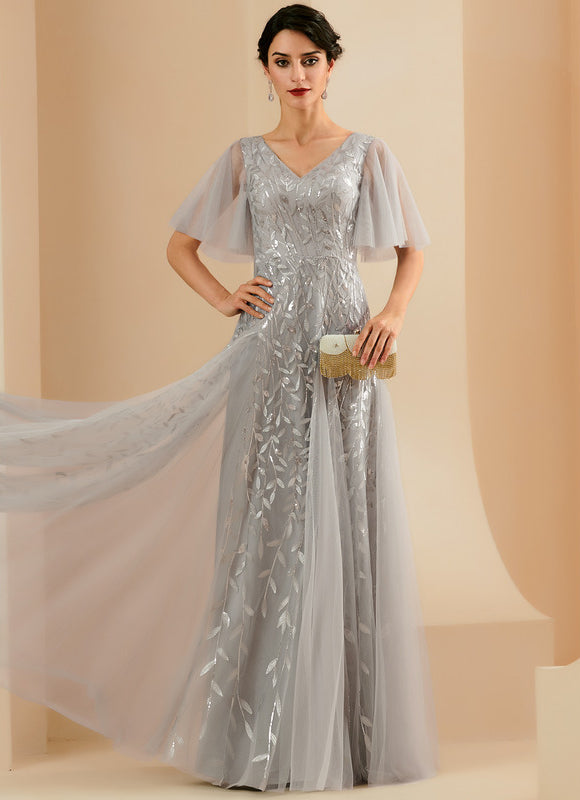 Robe Dentelle Vaporeuse Argentée