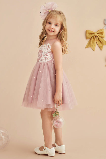 Robe Dentelle Fille Rose Perlée - gallery 4