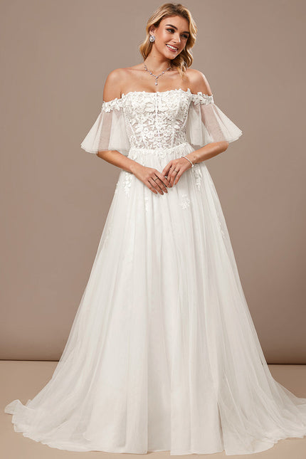 Robe Blanche Longue Dentelle Mariage - gallery 1