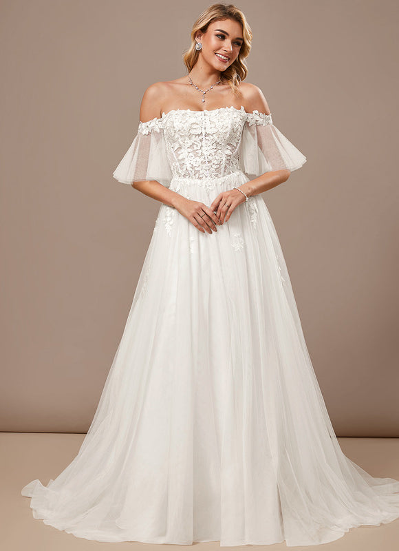 Robe Blanche Longue Dentelle Mariage - gallery 1