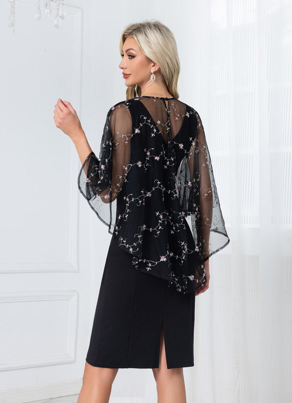 Robe Dentelle Noire Brodée - gallery 1