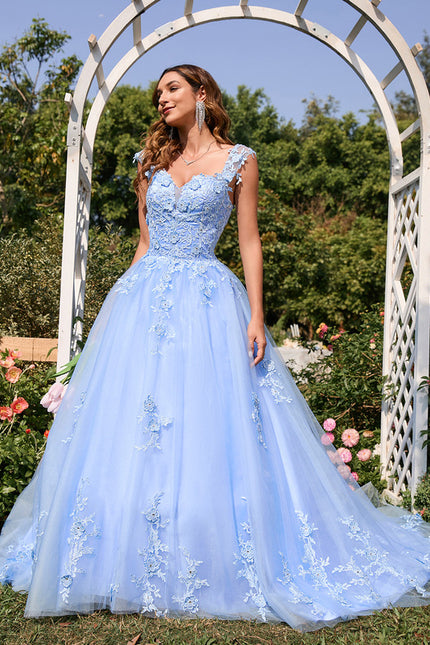 Robe Dentelle Bal Bleu Pastel - gallery 4