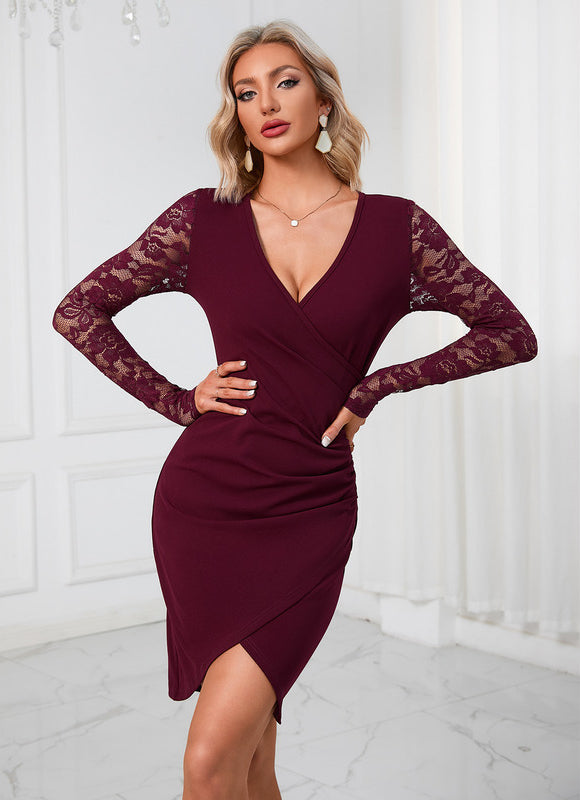 Robe Dentelle Bordeaux Ajustée - gallery 2