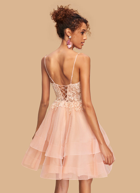 Robe Dentelle Courte Tulle Floral - gallery 2