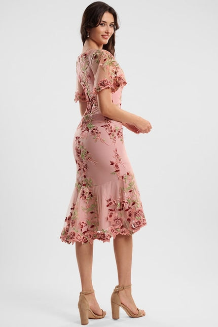 Robe Dentelle Élégante Rose Fleuri - gallery 4