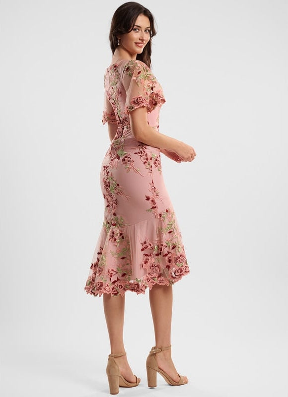 Robe Dentelle Élégante Rose Fleuri - gallery 4