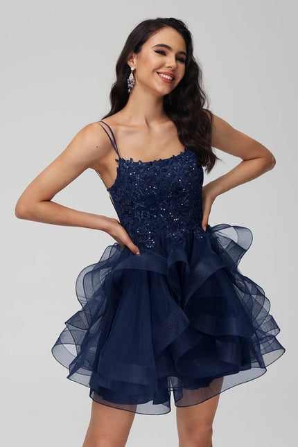 Robe Dentelle Tulle Festif Marine - gallery 1