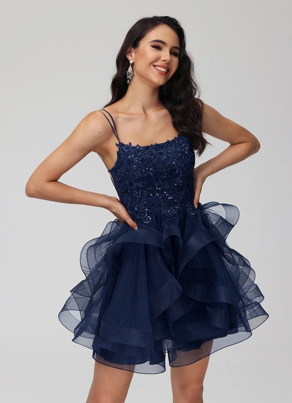 Robe Dentelle Tulle Festif Marine - gallery 1