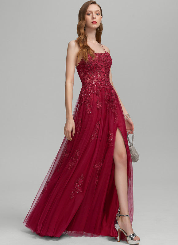 Robe Dentelle Longue Bordeaux Élégante - gallery 1