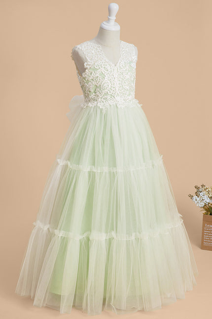 Robe Dentelle Fille Tulle Vert - gallery 2