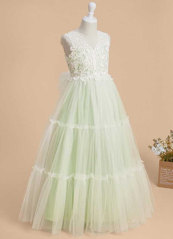 Robe Dentelle Fille Tulle Vert - gallery 2