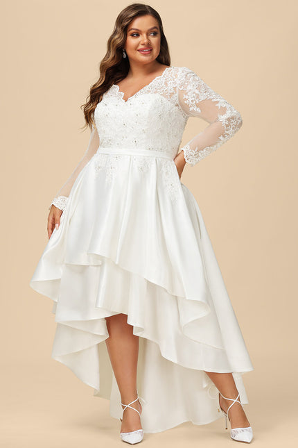 Robe Dentelle Nuptiale Asymétrique Satinée - gallery 7